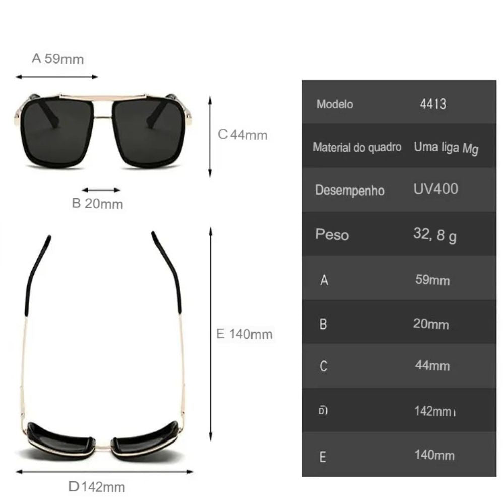 Óculos de Sol Masculino Aviator Square Punk